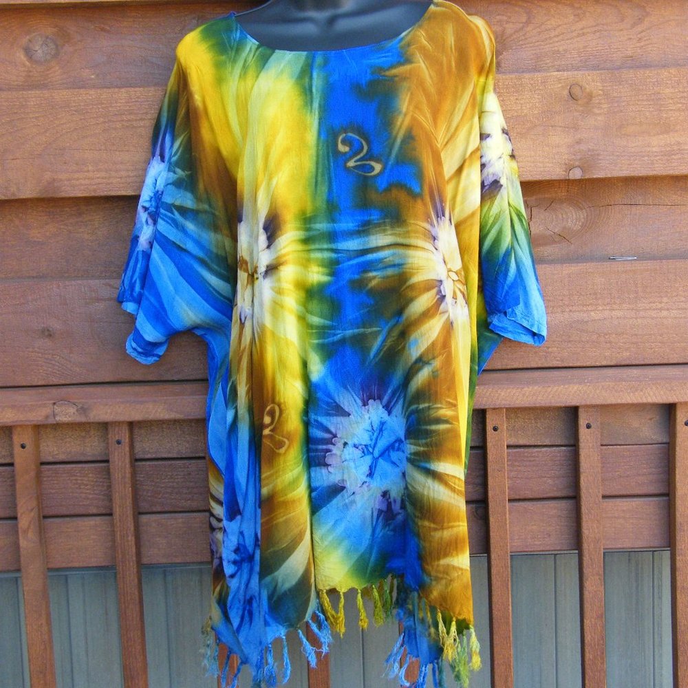 Tie-dye Short Sleeve Boho Poncho